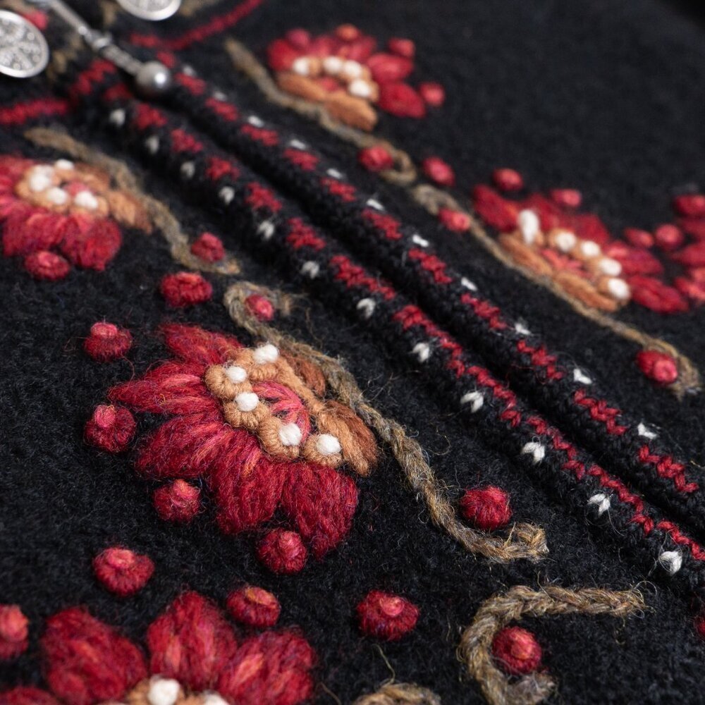 Icelandic Design Wool Cardigan Full Zip Jacket Embroidered Floral Fair Isle - Picture 7 of 16